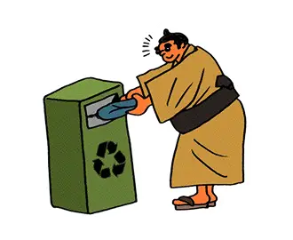 回収ボックスへ服を入れる人